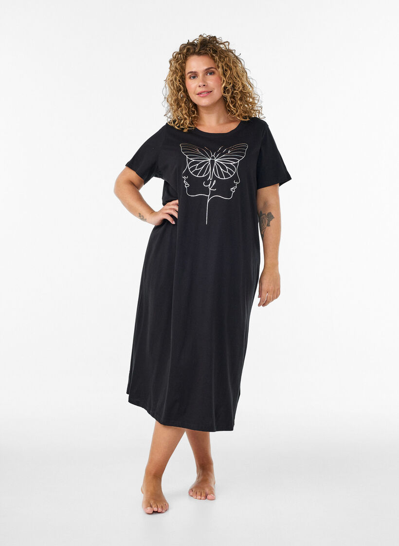 Midi-nattlinne i ekologisk bomull, Svart, Model image number 0