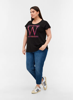 T-shirt i bomull med färgglatt tryck, Black W, Model image number 2