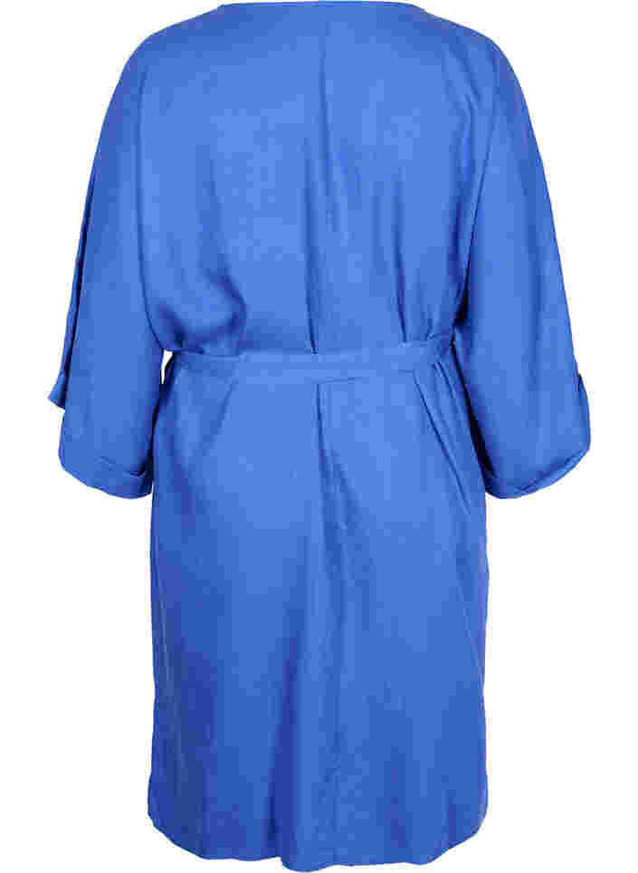 Klänning med 3/4-ärmar och knytband, Dazzling Blue, Packshot image number 1