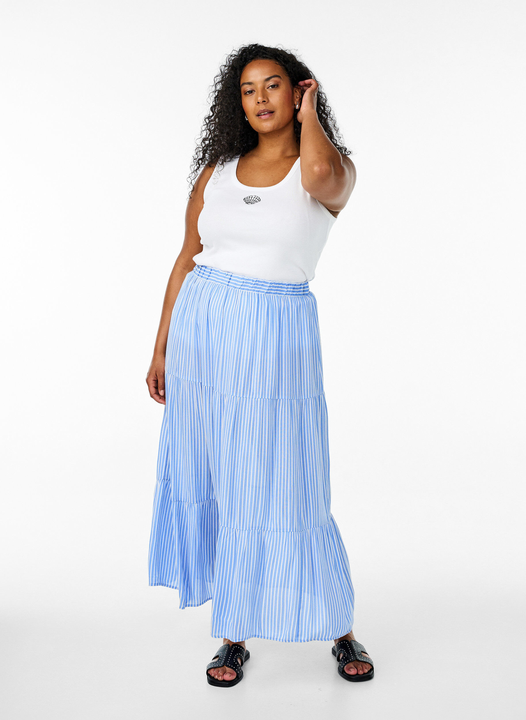 ZizziT&aring;tsittande topp med motiv, Vit, Model image number 1