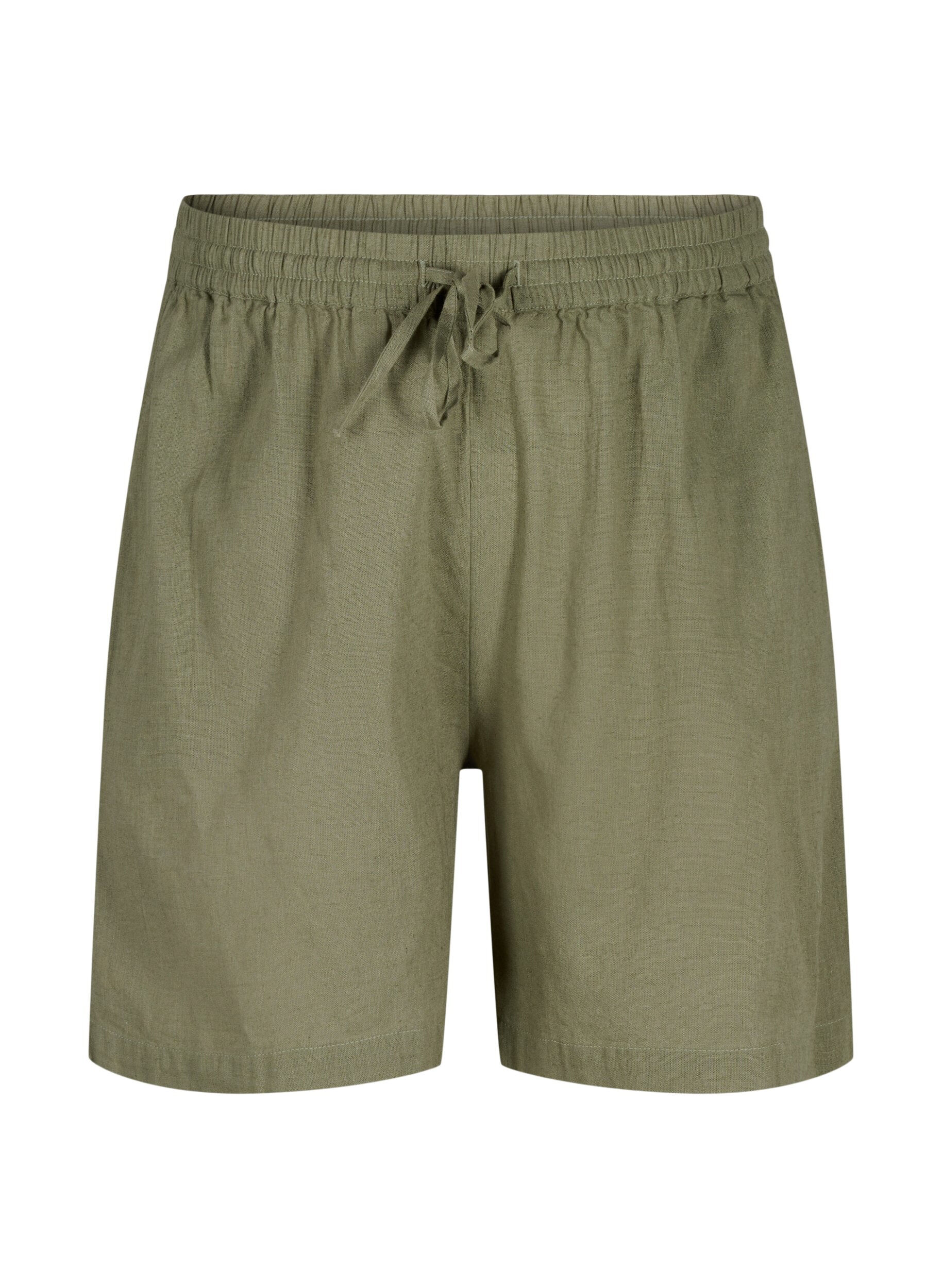 Zizzi L&ouml;sa shorts i bomulls- och linneblandning, Deep Lichen Green, Packshot image number 0