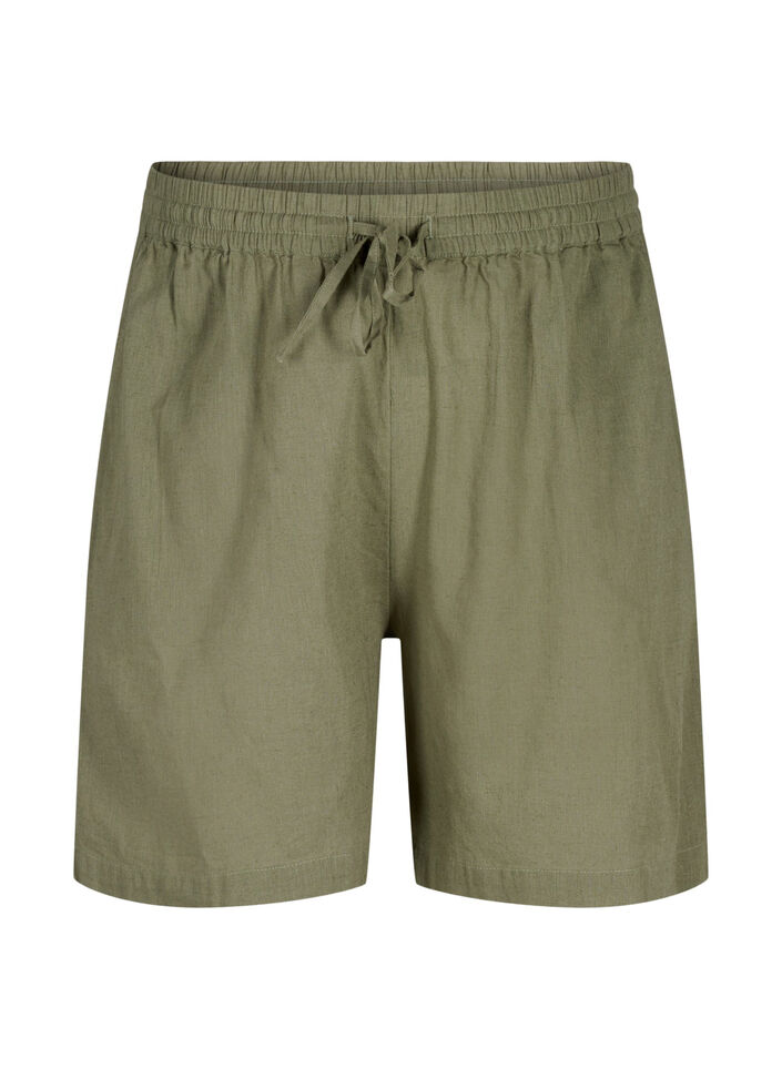 Lösa shorts i bomulls- och linneblandning, Deep Lichen Green, Packshot image number 0