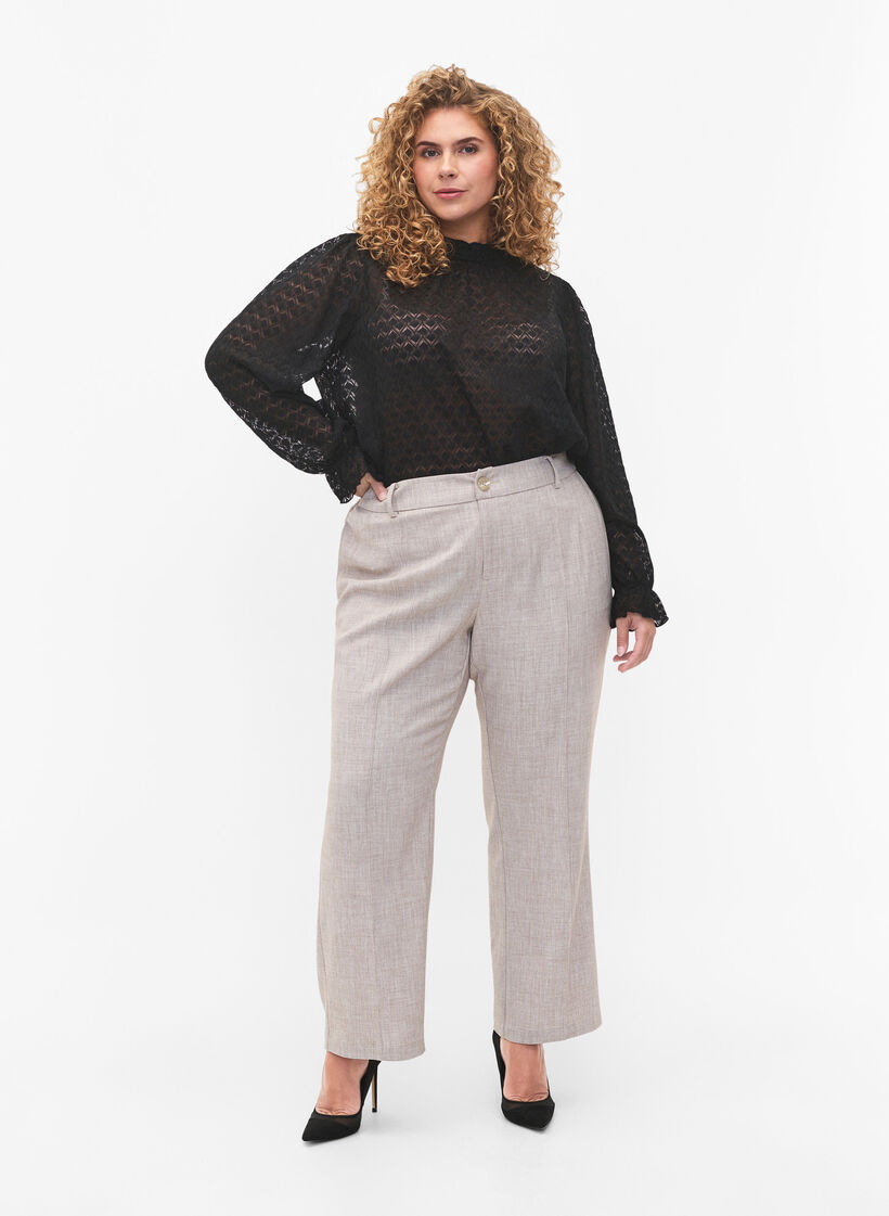 Långärmad blus med mönstrad struktur, Black, Model image number 2