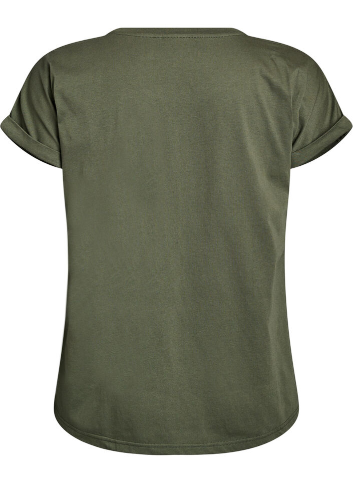 Kort&auml;rmad t-shirt i bomullsblandning, Gr&ouml;n, Packshot image number 1
