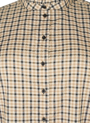 Rutig skjortblus med volanger, Brown Check, Packshot image number 2