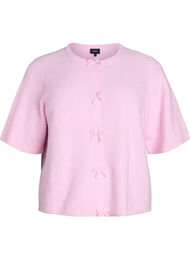 Kort&auml;rmad stickad kofta med rosetter, Rosa