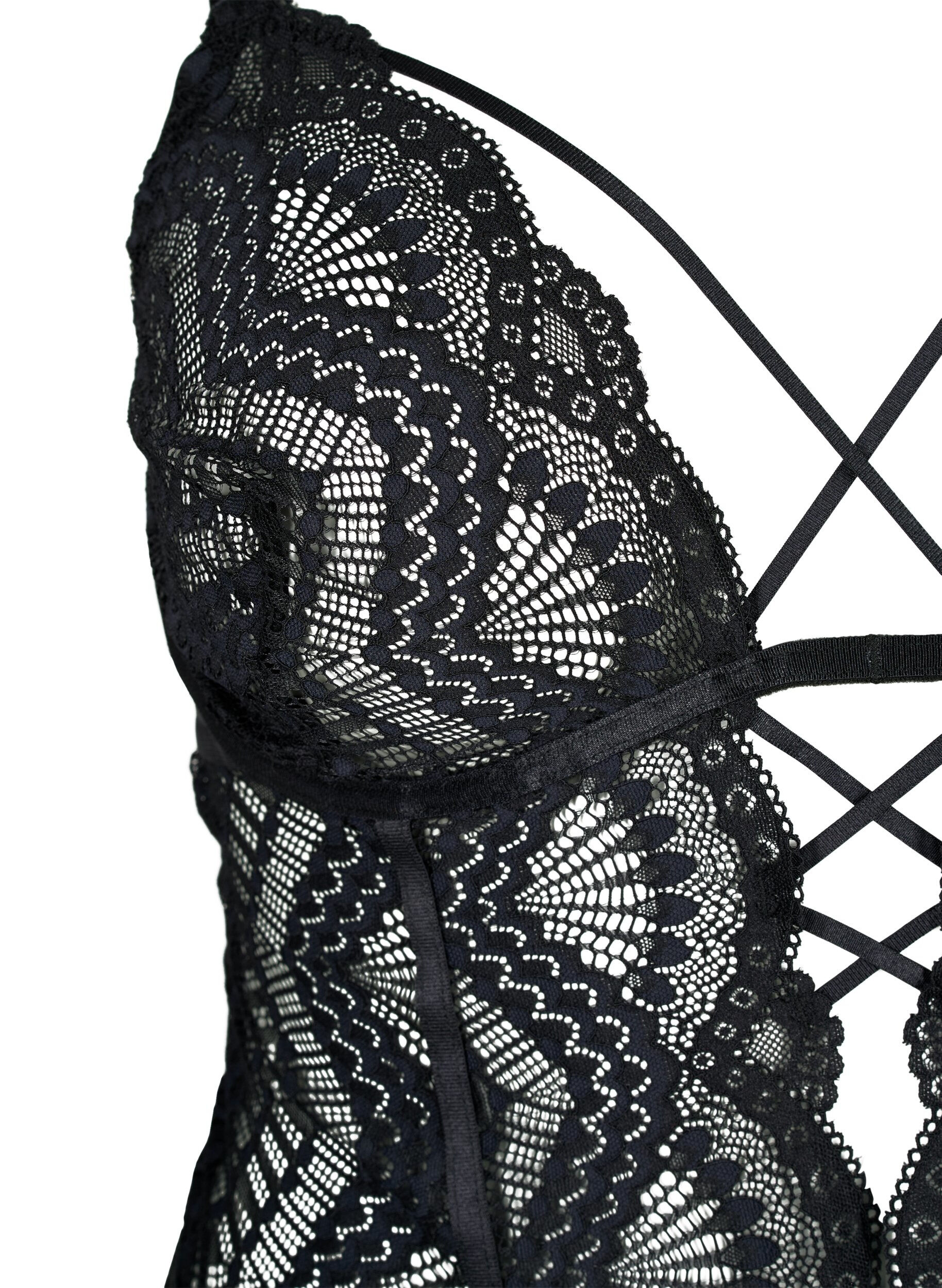 Zizzi Bodystocking i spets med snoddar, Svart, Packshot image number 2