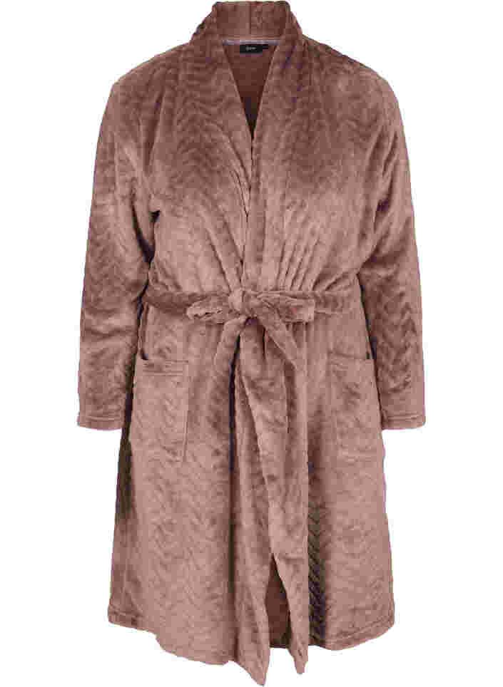 Kort mönstrad morgonrock med fickor, Rose Taupe, Packshot image number 0