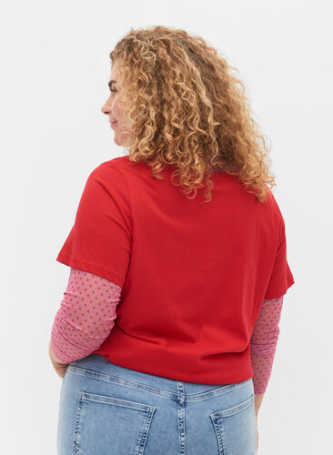 Kortärmad t-shirt i bomull med texttryck, Chinese Red, Model image number 1