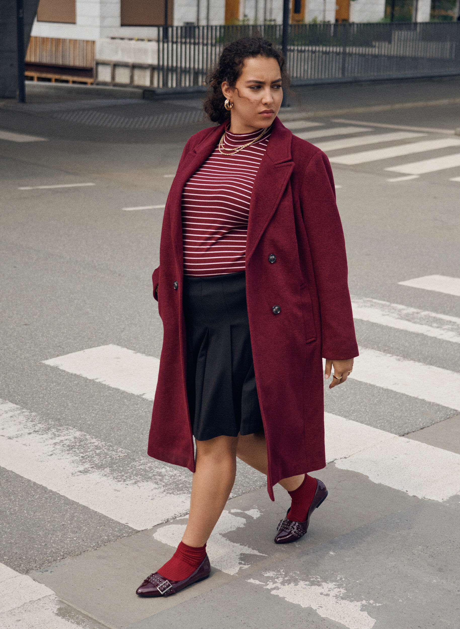 Zizzi Kappa i ullblandning med dubbelkn&auml;ppning, R&ouml;d, Image image number 0