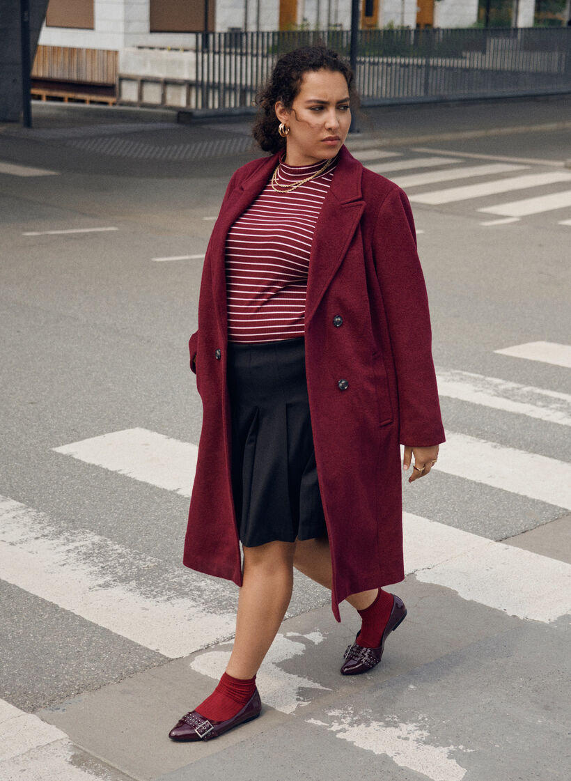 Kappa i ullblandning med dubbelknäppning, Röd, Image