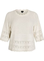 Stickad blus med broderi och halvl&aring;nga &auml;rmar, Vanilla
