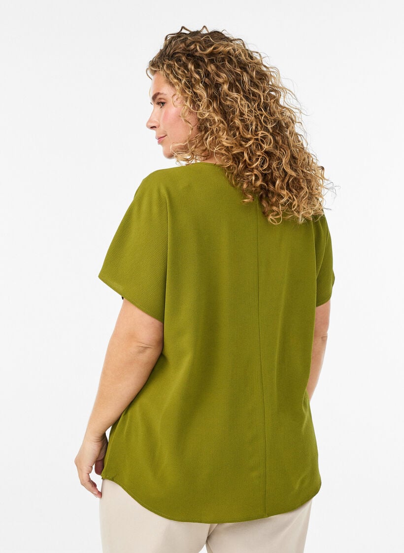 Blus med korta &auml;rmar och rund halsringning, Gr&ouml;n, Model image number 2