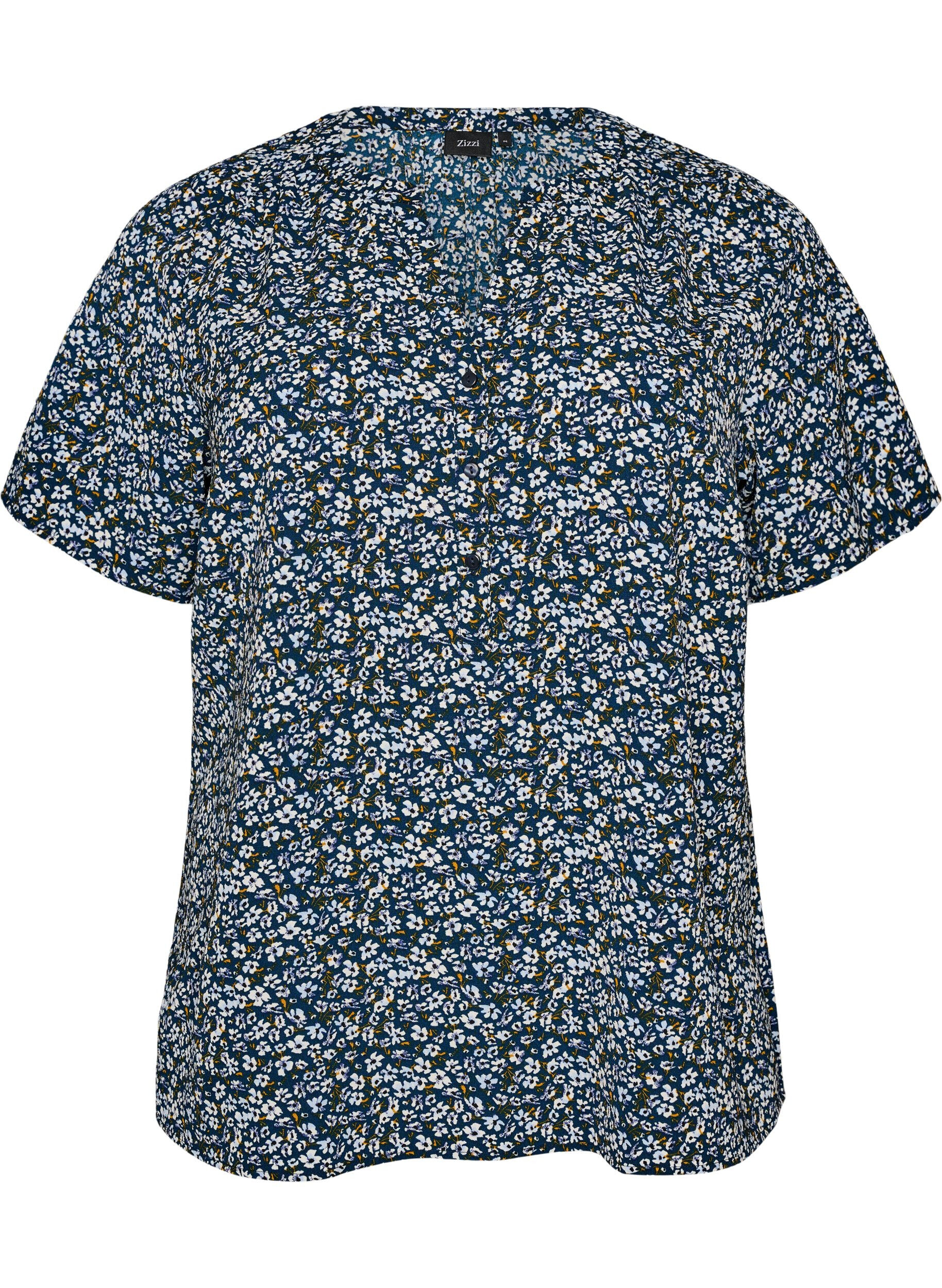 Zizzi V-ringad blus med korta &auml;rmar, Bl&aring;, Packshot image number 0