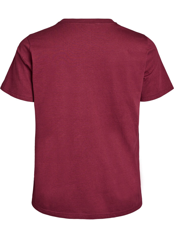 Enkel t-shirt i bomull med rund halsringning, Mörk Bordeaux, Packshot image number 1