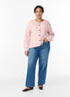 Ribbstickad kofta med knappar, Rosa, Model image number 1