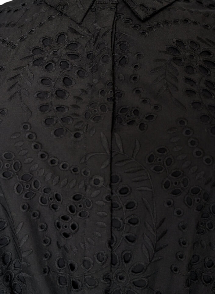Skjortkl&auml;nning i broderie anglaise med knytb&auml;lte, Svart, Packshot image number 2
