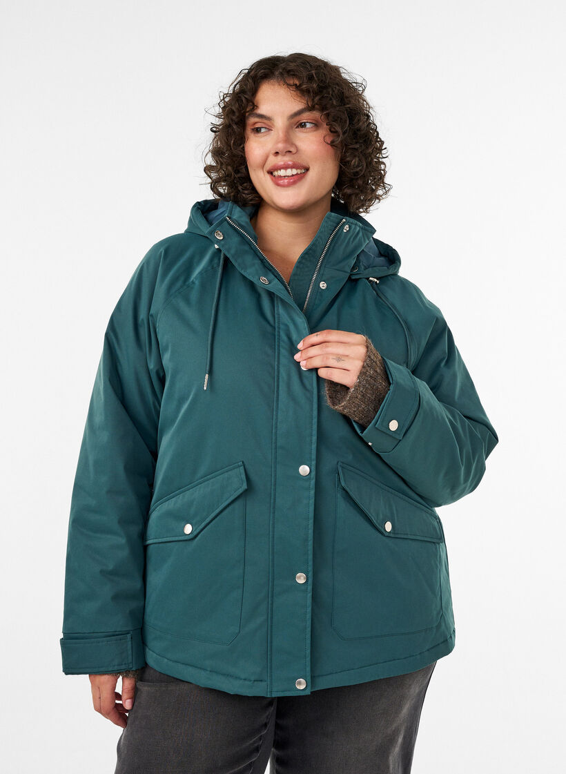 Vadderad parkas med avtagbar huva, Gr&ouml;n, Model image number 0