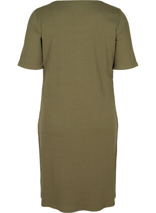 Ribbad klänning med korta ärmar, Ivy Green, Packshot image number 1