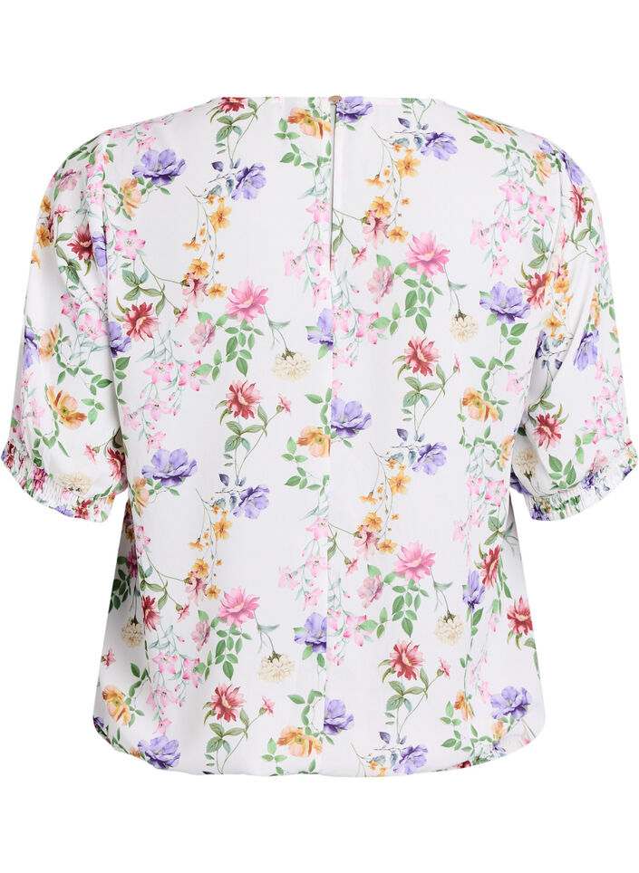 Blommig blus med smock, Rosa, Packshot image number 1