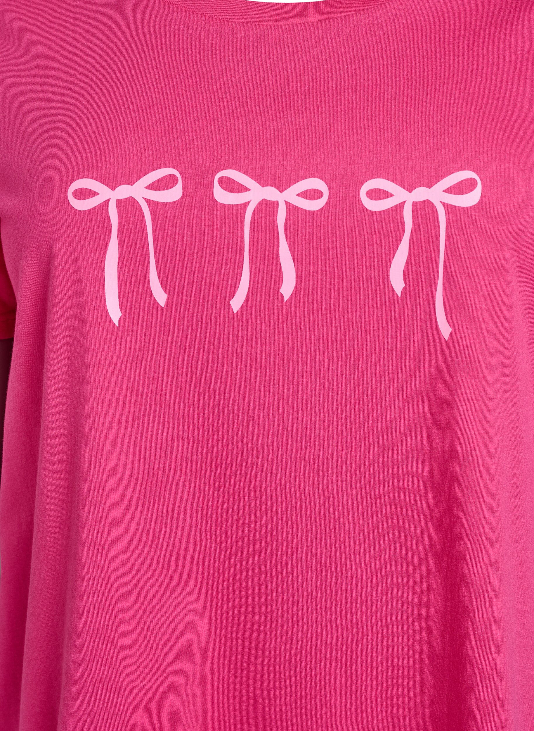 Zizzi T-shirt i bomull med motiv, Raspberry w. Bows, Packshot image number 2