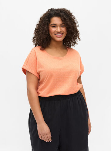 Melerad t-shirt i bomull, Amberglow Melange, Model image number 0