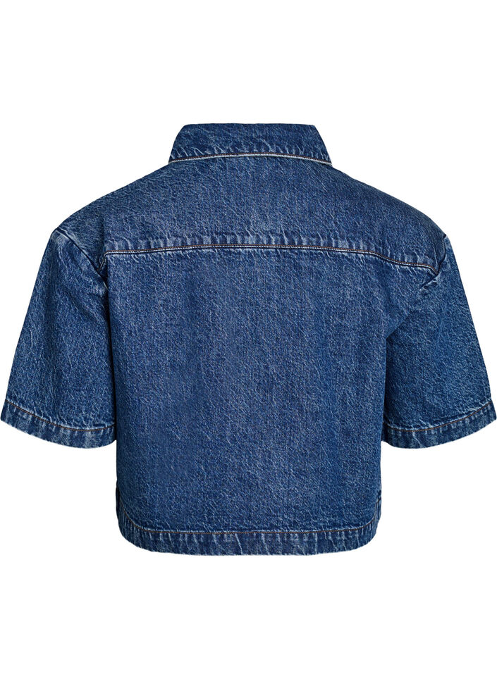 Kort&auml;rmad jeansjacka med kn&auml;ppning, Bl&aring;, Packshot image number 1