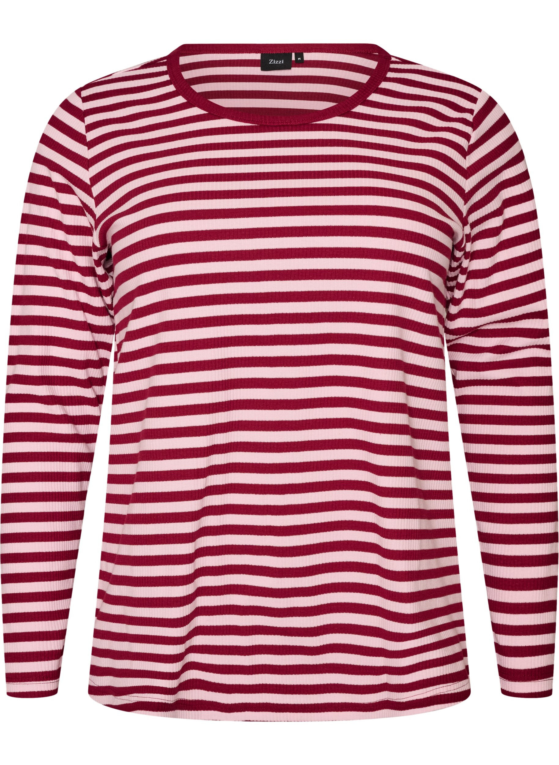ZizziRandig blus med l&aring;nga &auml;rmar, Rosa, Packshot image number 0