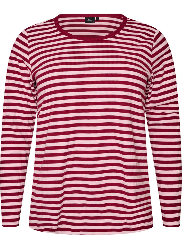 Randig blus med l&aring;nga &auml;rmar, Rosa, Packshot image number 0
