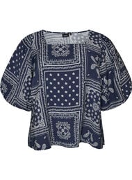 Blus i viskos med paisleym&ouml;nster och ballong&auml;rm, Bl&aring;