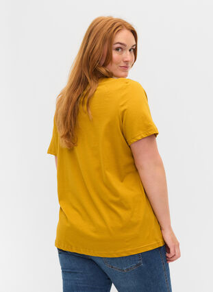 Kortärmad t-shirt i bomull med print, Harvest Gold, Model image number 1