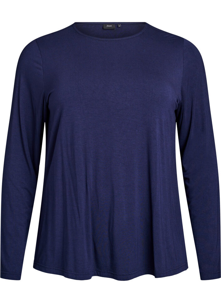 Enf&auml;rgad blus med l&aring;nga &auml;rmar, Bl&aring;, Packshot image number 0