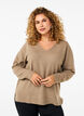 Stickad blus med V-ringning, Desert Taupe Melange, Model image number 0