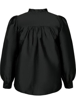 Glansig skjortblus med volanger, Black, Packshot image number 1