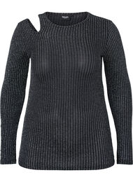 Långärmad blus med utskärning och glitter, B. w. Silver Stripes