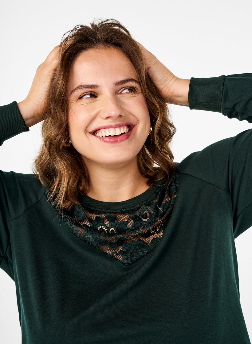 Sweatshirt med spetsdetaljer, Scarab, Image image number 0