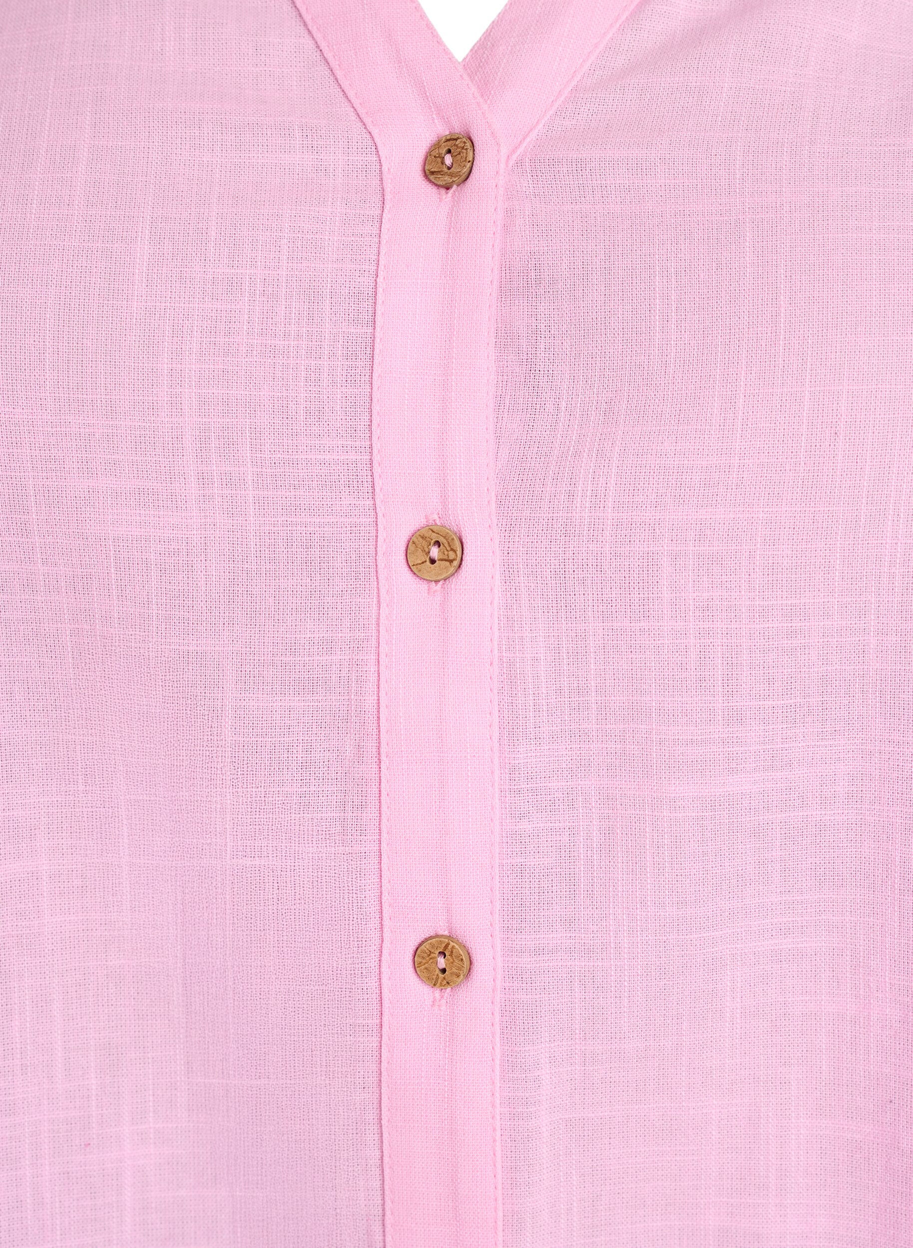ZizziSkjortblus i bomull med v-ringning, Rosa, Packshot image number 2