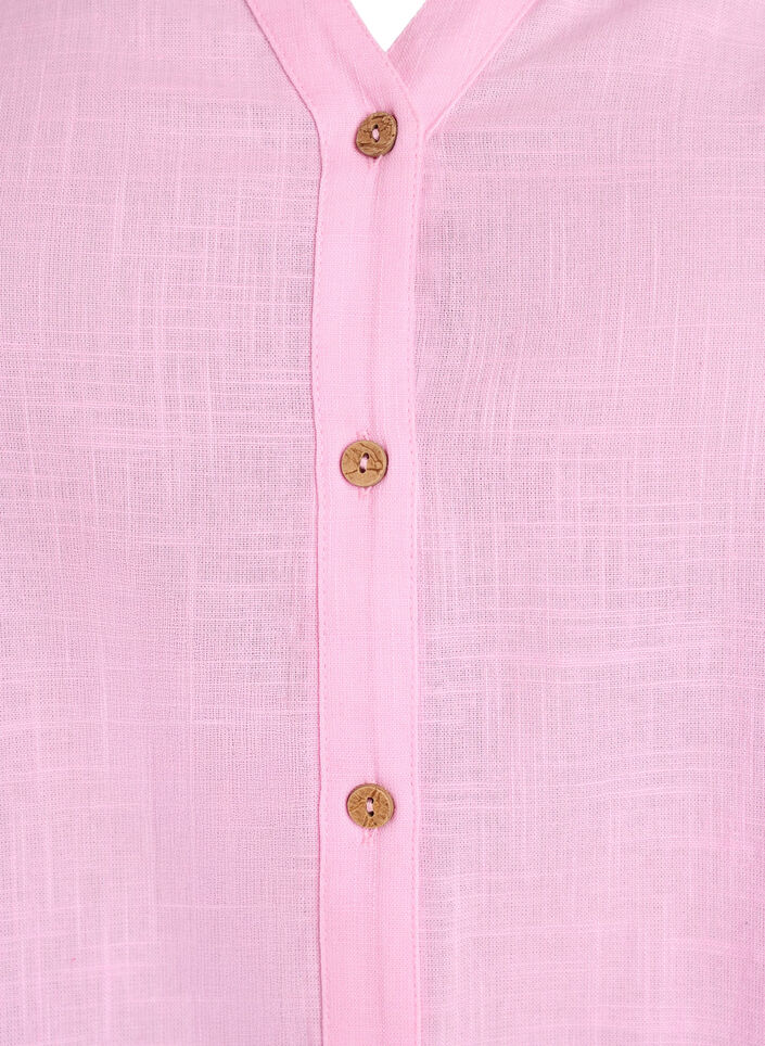Skjortblus i bomull med v-ringning, Rosa, Packshot image number 2