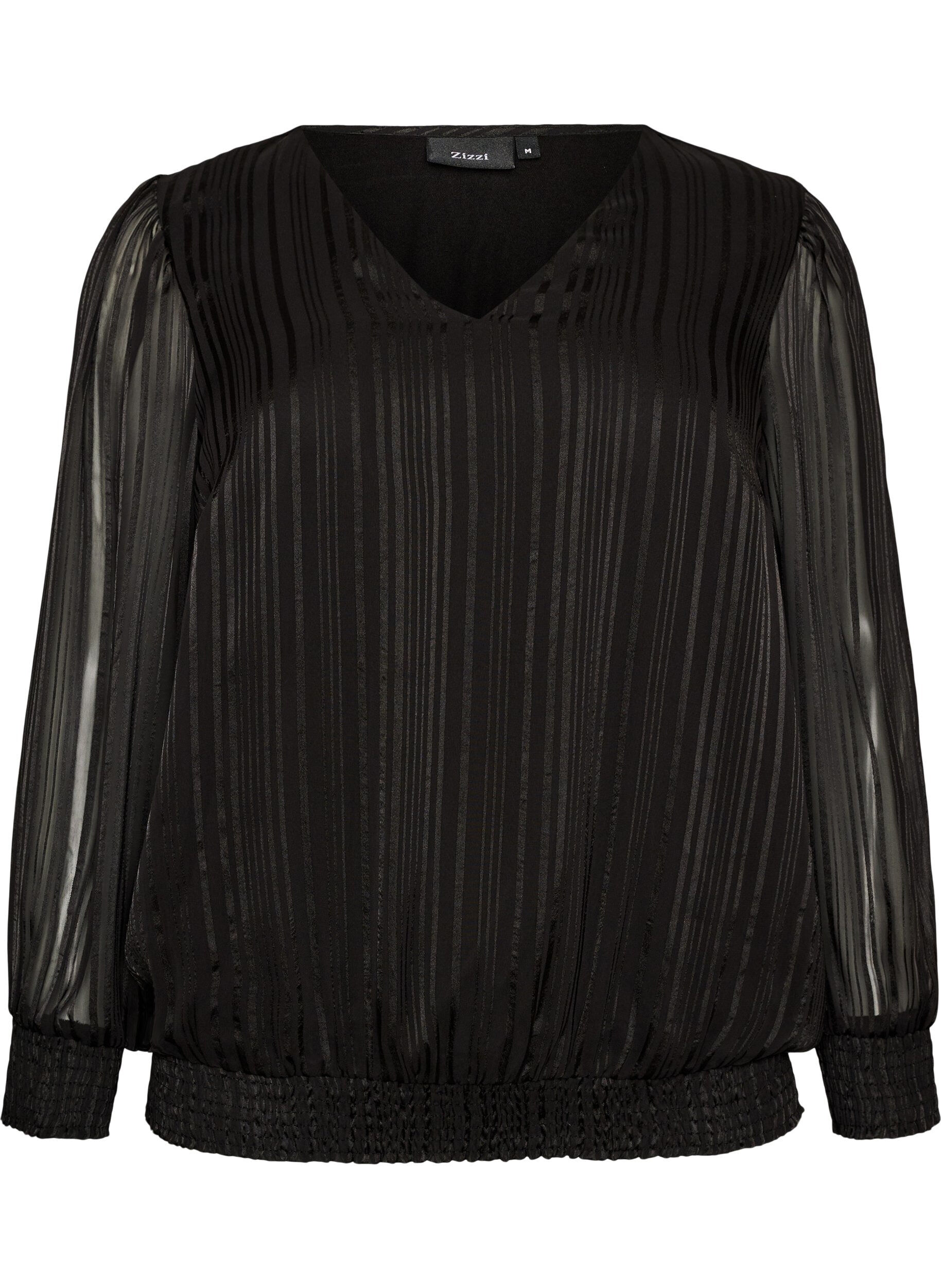 ZizziRandig blus med ballongform, Svart, Packshot image number 0