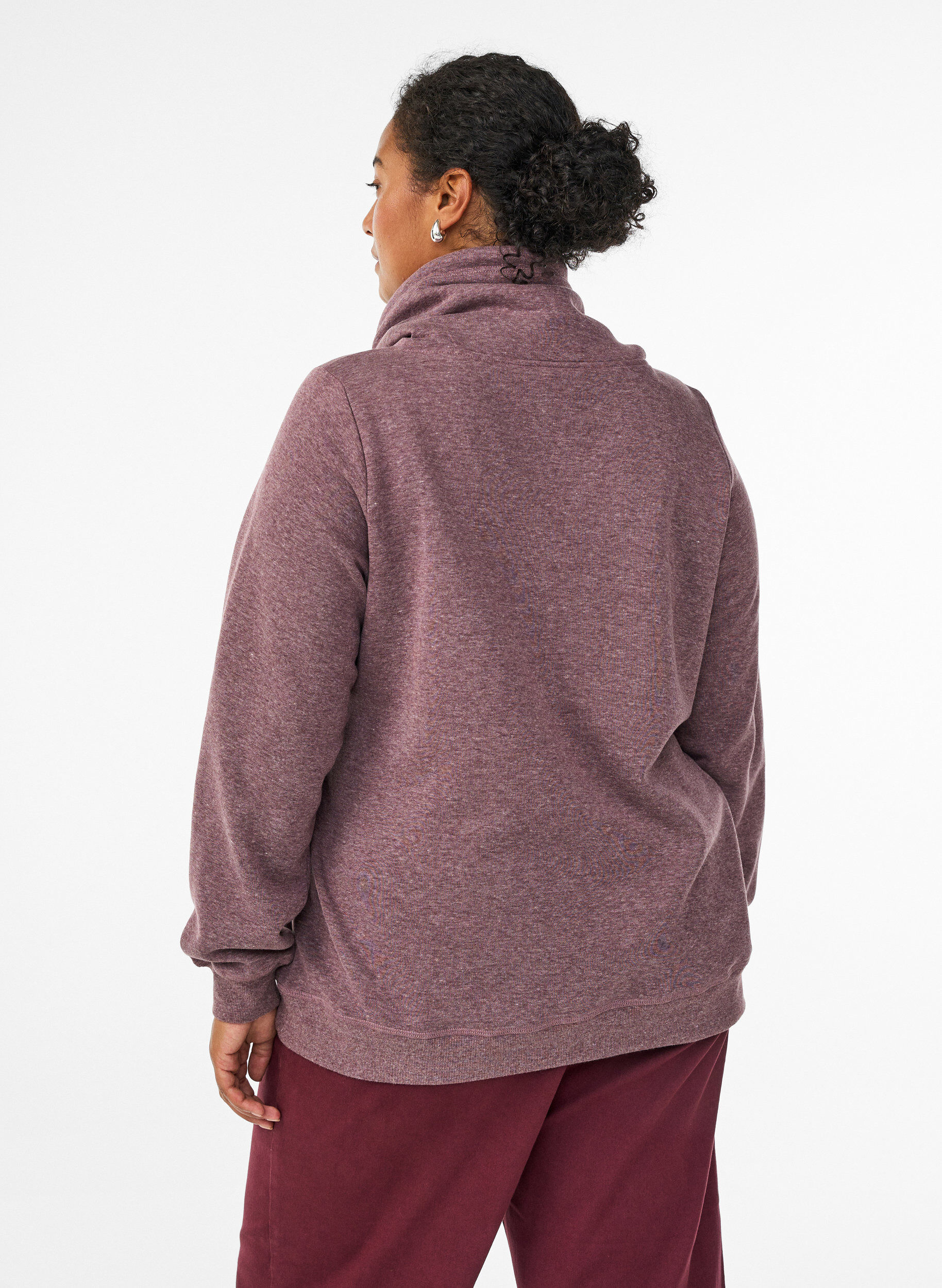 Zizzi Sweatshirt med h&ouml;g krage och fickor, R&ouml;d, Model image number 2