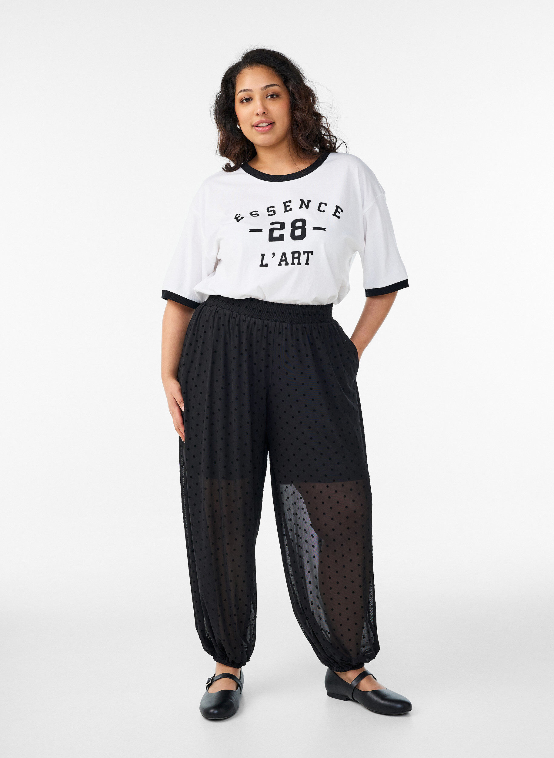 ZizziT-shirt i bomull med texttryck och boxig passform, Vit, Model image number 1