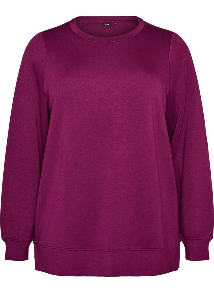 L&aring;ng&auml;rmad blus i jersey med rund hals, Lila, Packshot image number 0