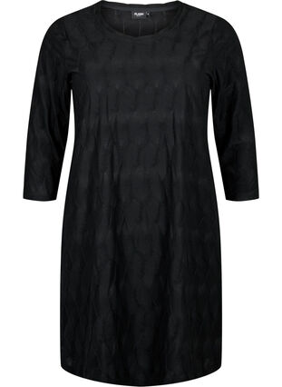 FLASH - Klänning med textur och 3/4 ärmar, Black, Packshot image number 0