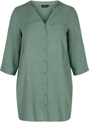 Skjortblus med v-ringning och fickor, Balsam Green, Packshot image number 0