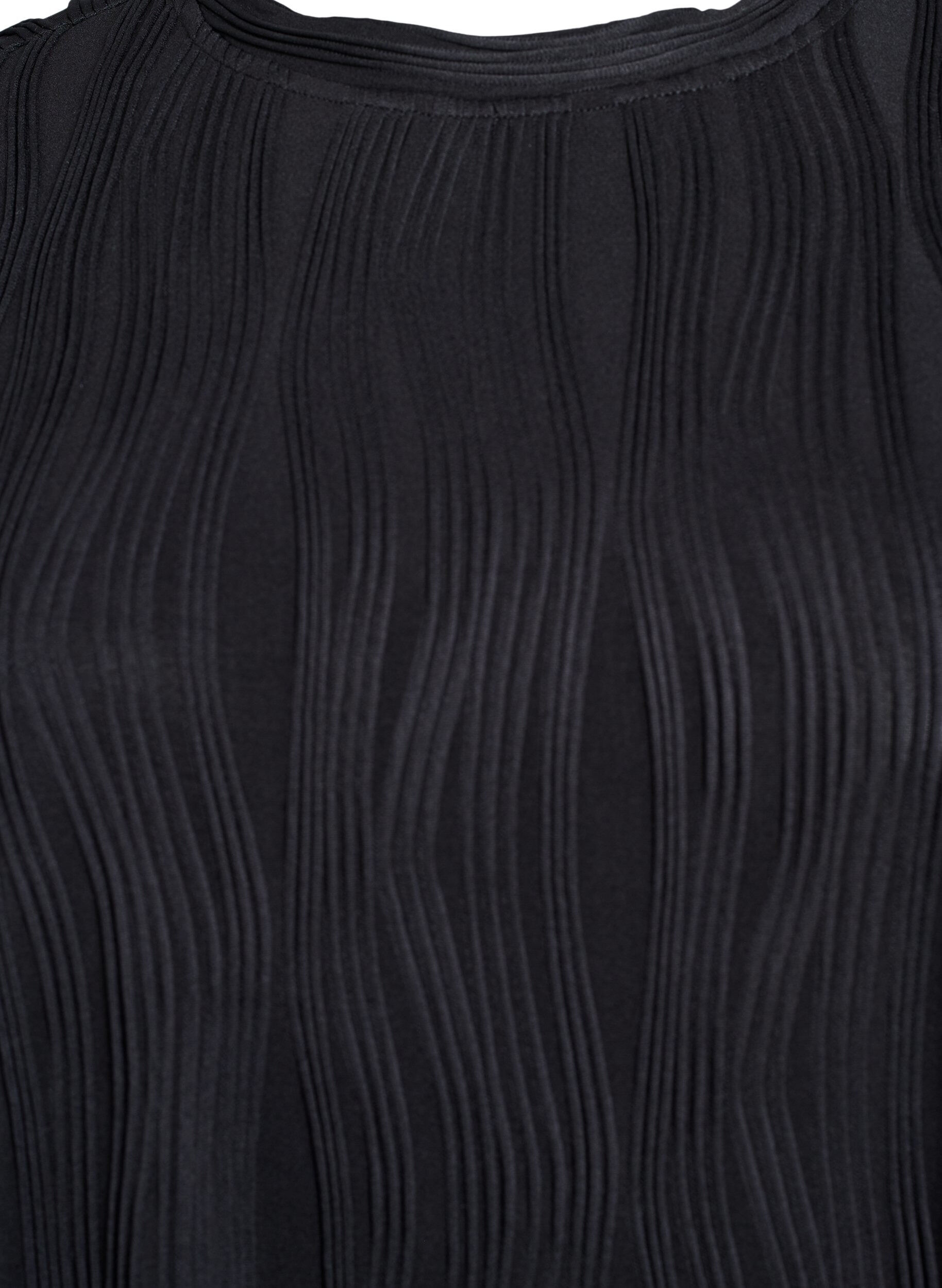 Zizzi Blus med korta &auml;rmar och v&aring;gig struktur, Svart, Packshot image number 2