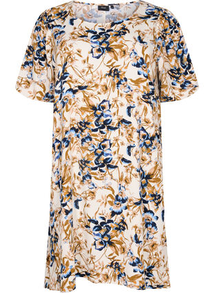 Kortärmad viskosklänning med paisleymönster, Ecru Flower, Packshot image number 0