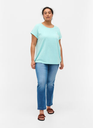 Melerad t-shirt i bomull, Aqua Splash Melange, Model image number 2