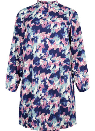 FLASH - Långärmad klänning med blommigt mönster, Evening Blue Water, Packshot image number 0