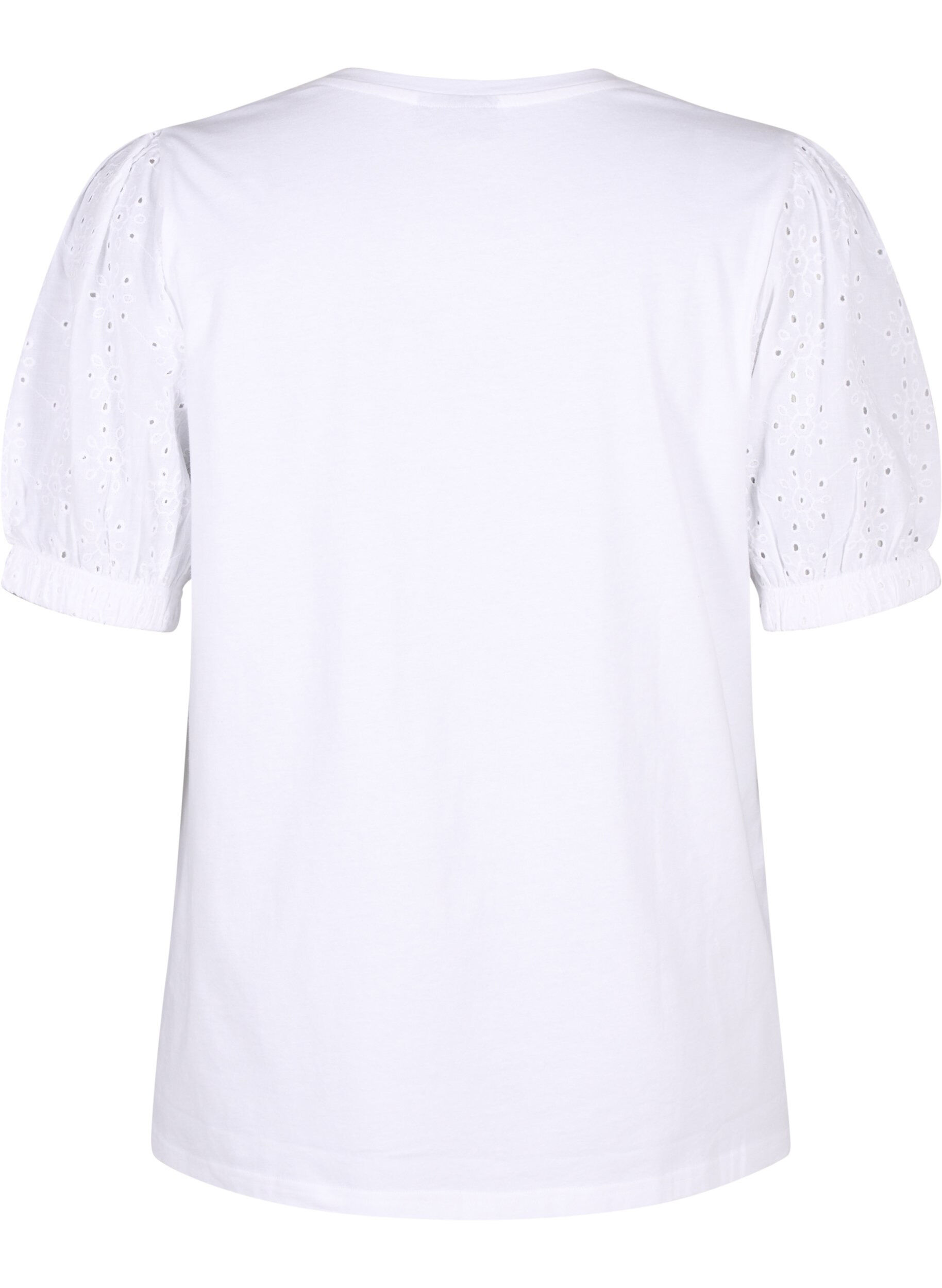 Zizzi Blus i ekologisk bomull med broderie anglaise-&auml;rmar, Bright White, Packshot image number 1