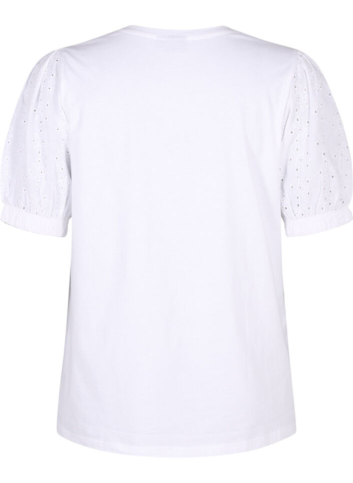 Blus i ekologisk bomull med broderie anglaise-ärmar, Bright White, Packshot image number 1